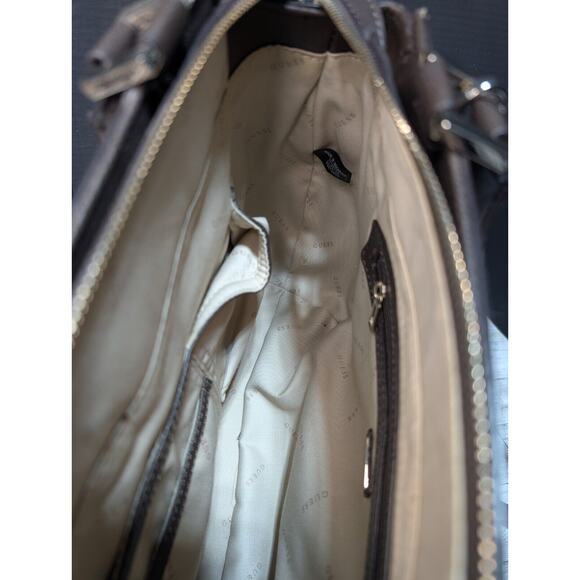 GUESS Nissana Ladies Satchel Tote Brown Handbag Purse Missing Some Packing New - Picture 10 of 12